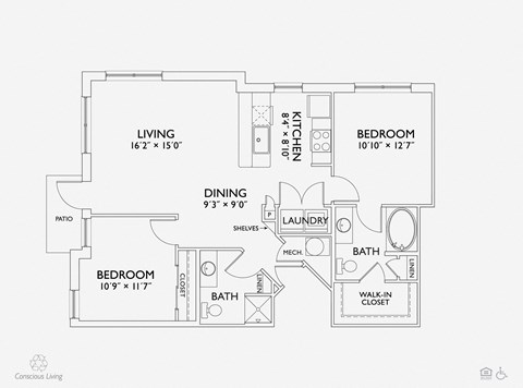 B2 floor plan Viridis at Penn Circle, Indiana